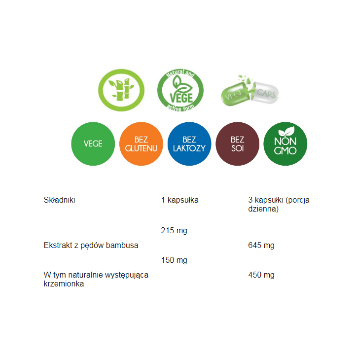Krzem organiczny z pędów bambusa 150 mg x 100 VEGE caps suplement diety