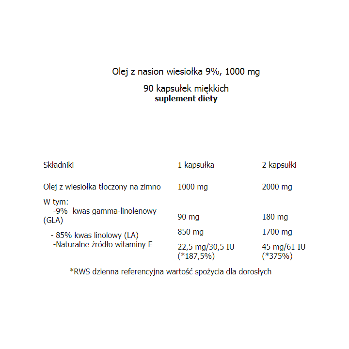 Olej z nasion wiesiołka 9 1000 mg x 90 kapsułek suplement diety