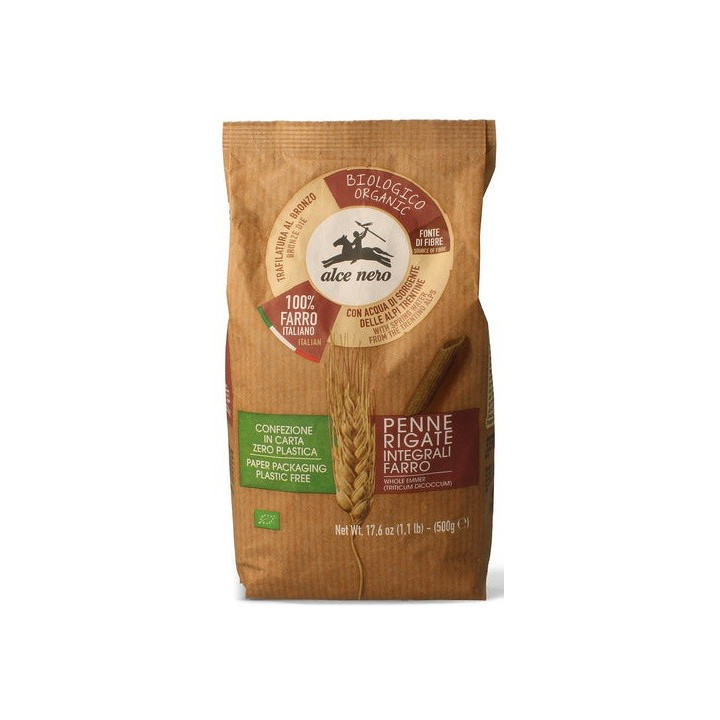 BIO Makaron Pełnoziarnisty z płaskurki penne rurki Alce Nero 500 g