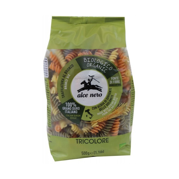 BIO Makaron semolinowy trójkolorowy fusilli Alce Nero 500 g
