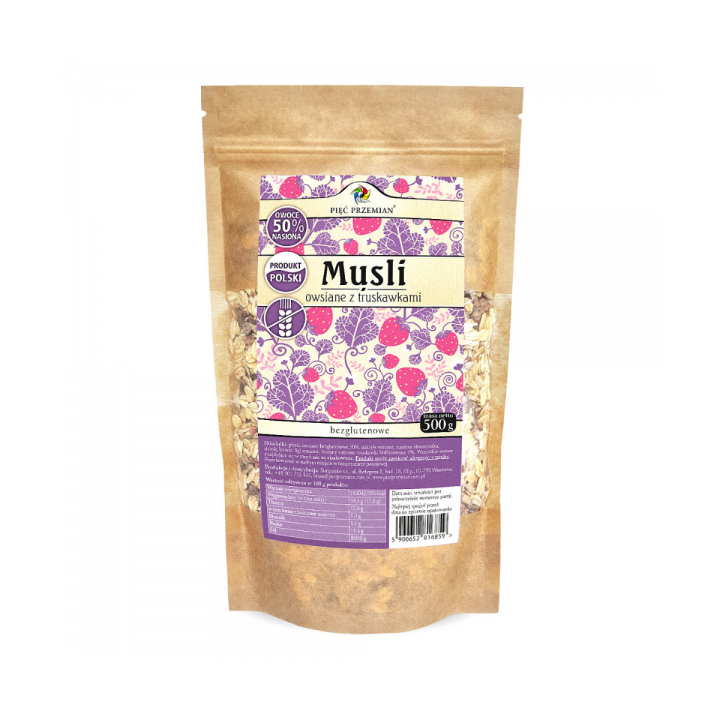Musli owsiane z truskawkami bezglutenowe 500 g Pięć Przemian