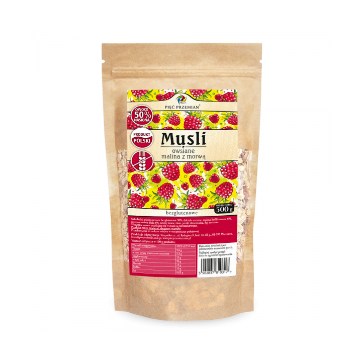 Musli owsiane malina z morwą bezglutenowe 500 g Pięć Przemian