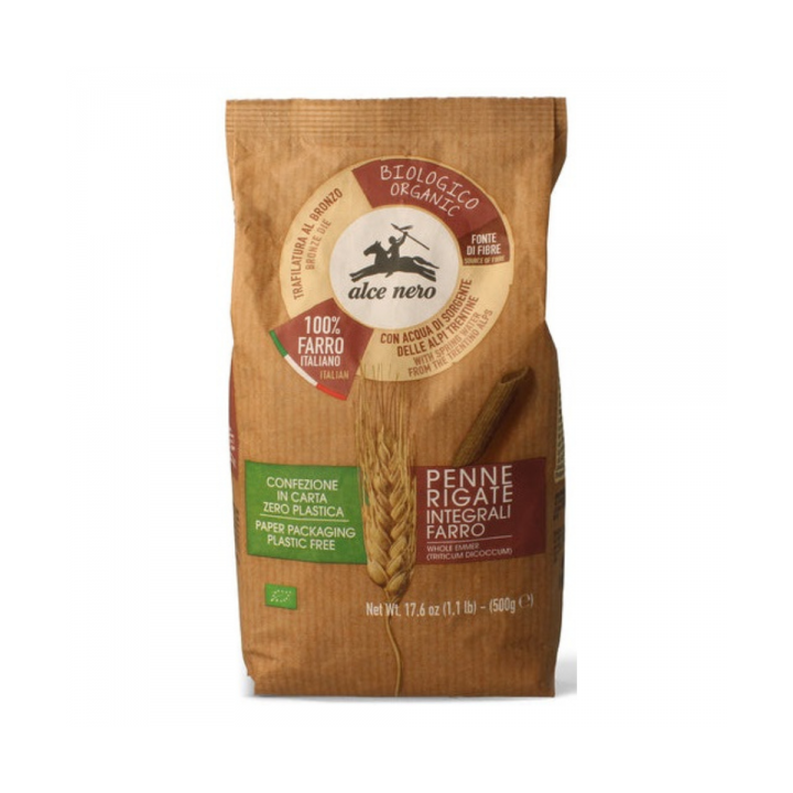BIO makaron z płaskurki penne rigate rurki Alce Nero 500 g