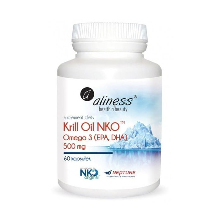 Krill Oil NKO Omega 3 z Astaksantyną, 500 mg 60 kapsułek Aliness suplement diety