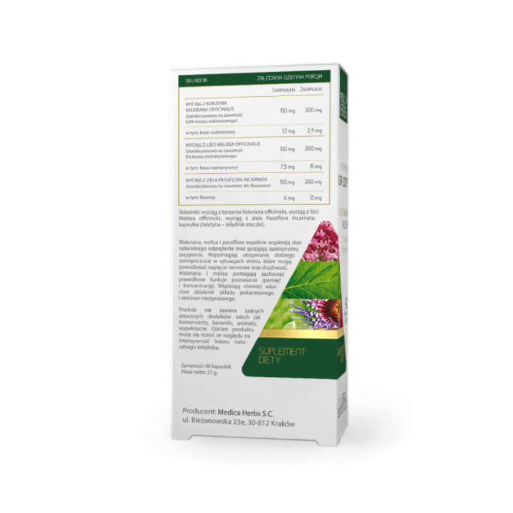 Waleriana Melisa Passiflora Medica Herbs 60 kapsułek suplement diety