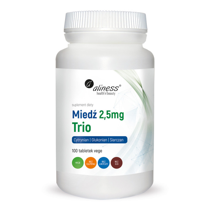 Miedź trio 2,5 mg x 100 wegańskich kapsułek Aliness suplement diety