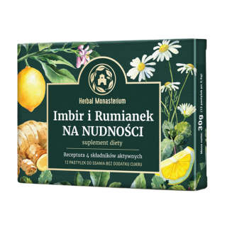 Pastylki bez cukru na nudności i wymioty Herbal Monasterium-suplement diety 12 pastylek