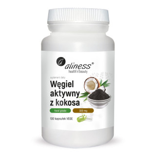 Węgiel aktywny z kokosa 300 mg x 100 vege caps Aliness suplement diety