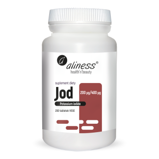 Jod (jodek potasu) 200 µg/400 µg x 200 wegańskich kapsułek Aliness suplement diety