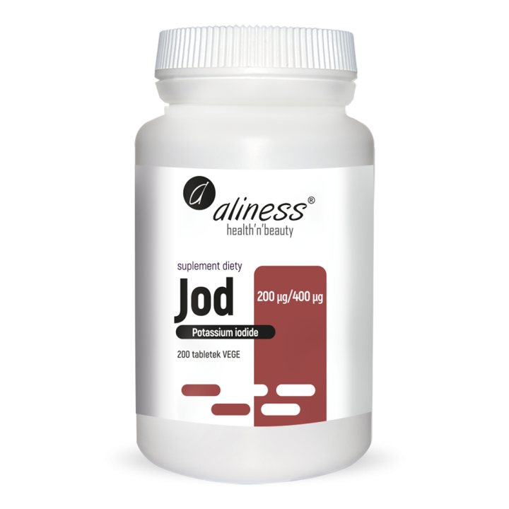Jod (jodek potasu) 200 µg/400 µg x 200 wegańskich kapsułek Aliness suplement diety