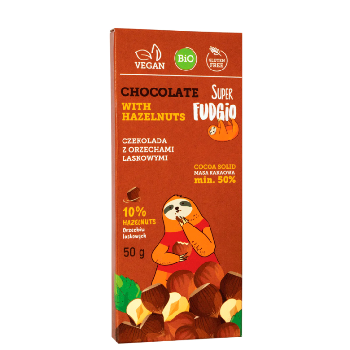 BIO czekolada z orzechami laskowymi BEZGLUTENOWA 50 g - SUPER FUDGIO