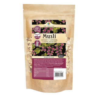 Musli owsiane z czekoladą i czarną porzeczką bezglutenowe 500 g Pięć Przemian