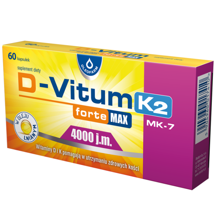 D-Vitum Forte MAX witamina D + K2 +MK 7 60 kapsułek Oleaofarm suplement diety