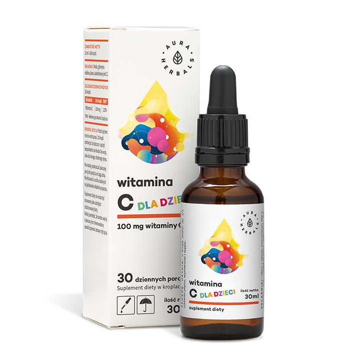Witamina C dla dzieci – krople 30 ml | Aura Herbals – 100 mg na porcję