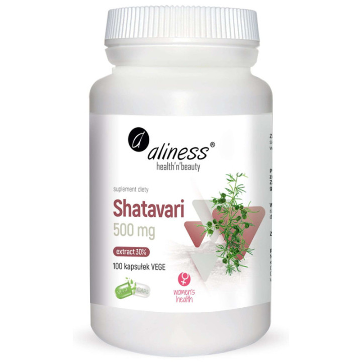 Shatavari ekstrakt 30% 500mg 100 kapsułek vege Aliness suplement diety