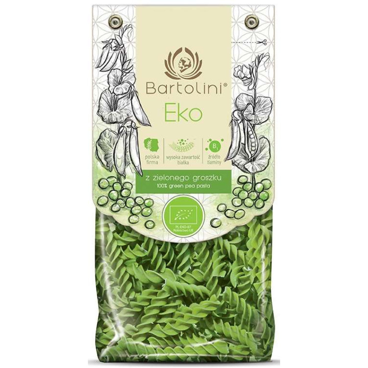Makaron proteinowy z groszku zielonego świderki BIO - Bartolini 250 g