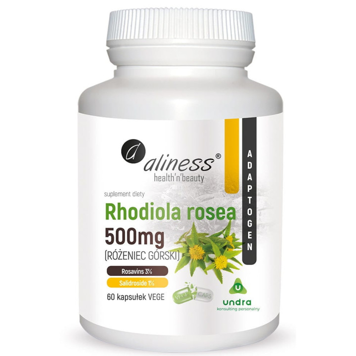 Różeniec górski (rhodiola rosea) Aliness 500 mg x 60 wege kapsułki suplement diety