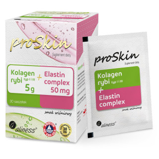 Aliness proSkin Kolagen rybi 5 g+Elastin 50 mg Complex suplement diety wiśniowy 30 saszetek
