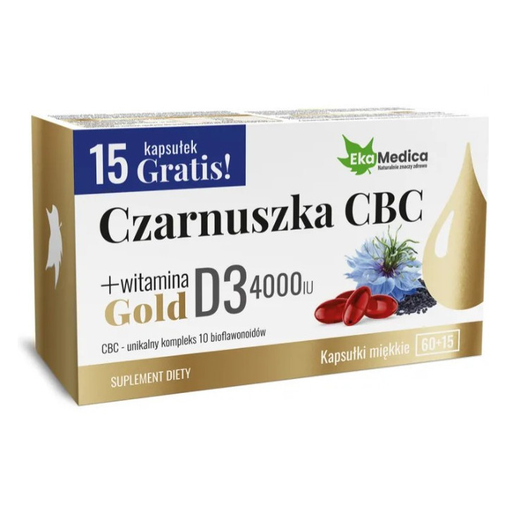 Czarnuszka CBC Gold + Witamina D3 4000 IU – 75 Kapsułek Eka Medika