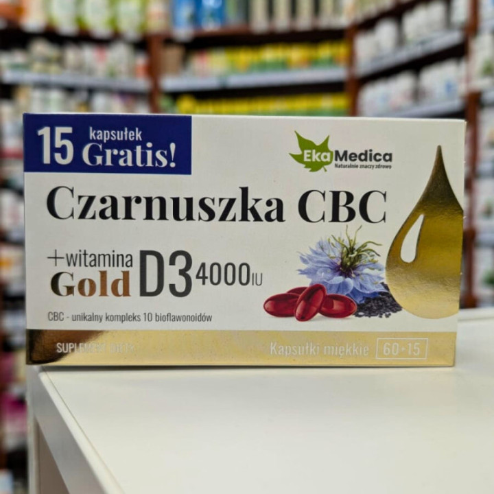 Czarnuszka CBC Gold + Witamina D3 4000 IU – 75 Kapsułek Eka Medika