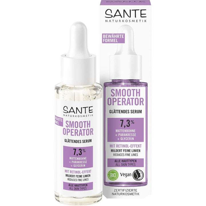 Serum do twarzy wygładzające z efektem retinolu 7,3 % - Vigna Aconitifolia, Parakres Gliceryna ECO 30 ml - SANTE