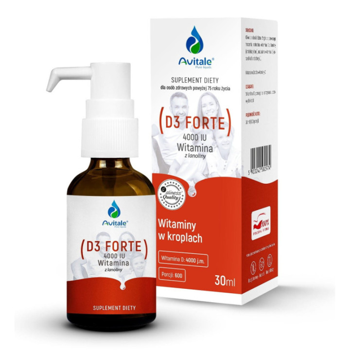 Witamina D3 FORTE 4000 w kroplach 600 porcji Avitale 30 ml - suplement diety