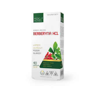 Berberyna HCL 500mg, 40 kapsułek suplement diety MEDICA HERBS