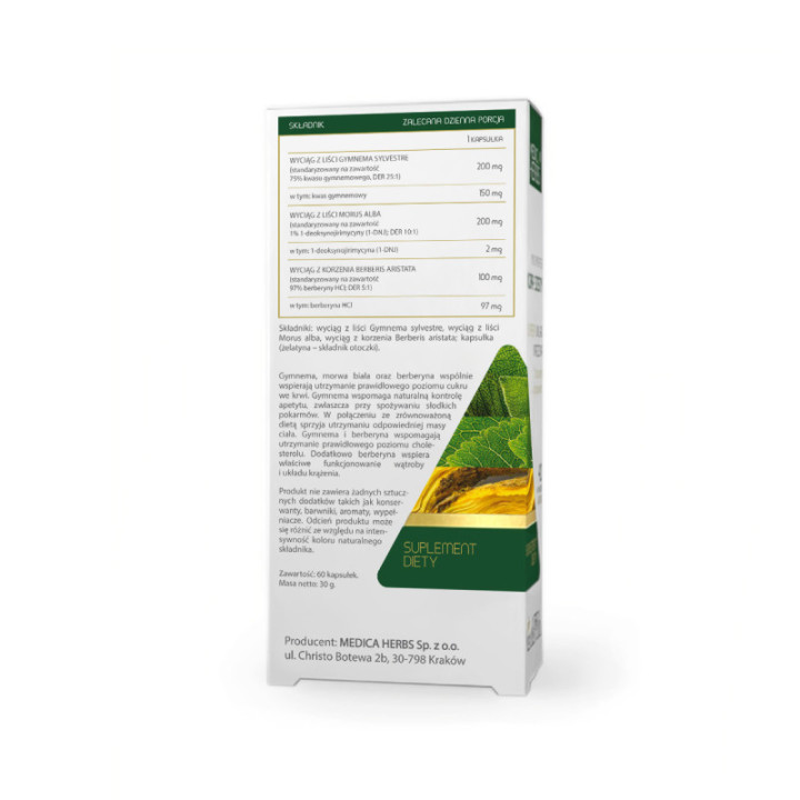 Gymnema, Morwa, Berberyna 60 kapsułek Medica Herbs suplement diety