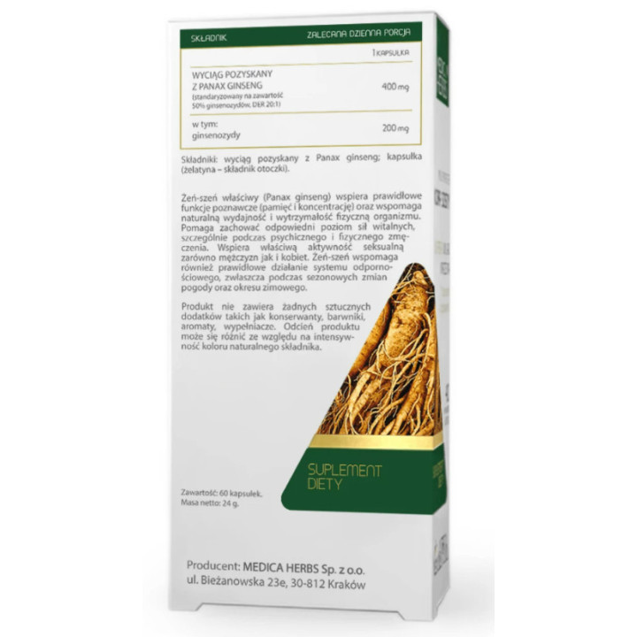 Żeń-szeń właściwy (koreański) Forte Medica Herbs 60 kapsułek suplement diety