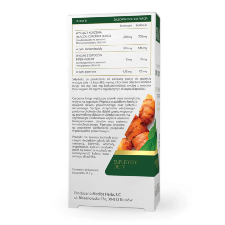 MEDICA HERBS Kurkumina 98% + Piperyna suplement diety – naturalne wsparcie dla zdrowia i odporności