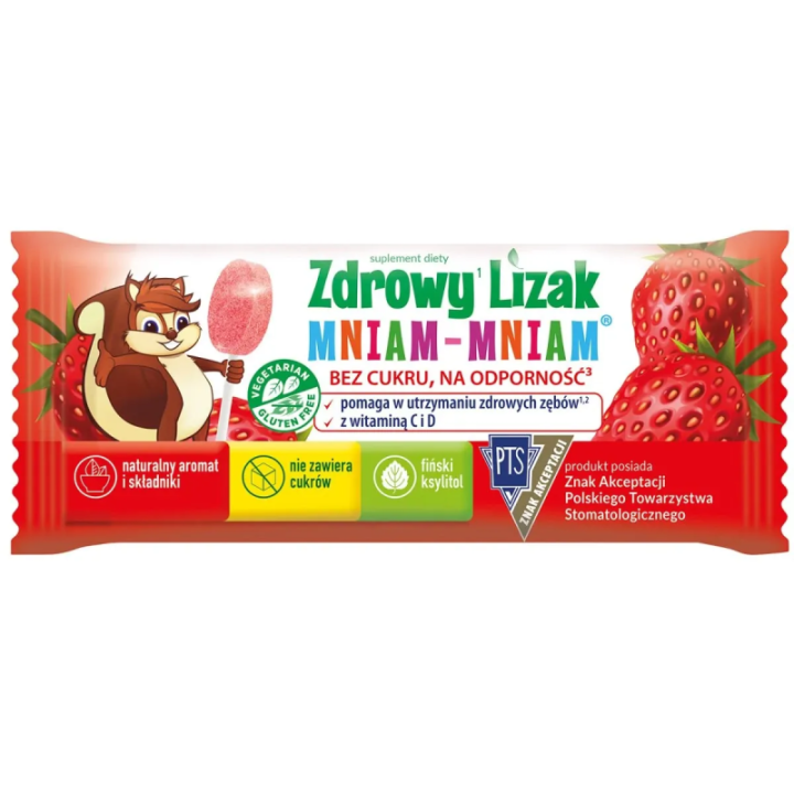 Zdrowy lizak dla dzieci Mniam-Mniam truskawkowy 6 g