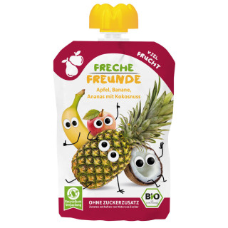 Mus jabłko - banan - ananas - kokos bez dodatku cukrów bezglutenowy od 6 miesiąca BIO 100 g - Freche Freunde