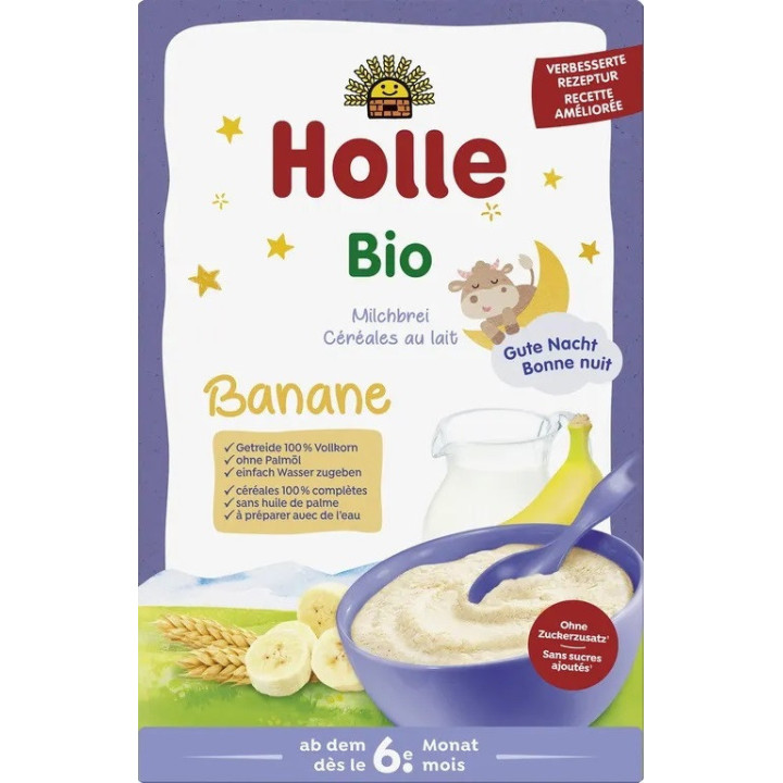 Kaszka Pełnoziarnista Mleczno-Bananowa BIO 250 g od 6. miesiąca – HOLLE