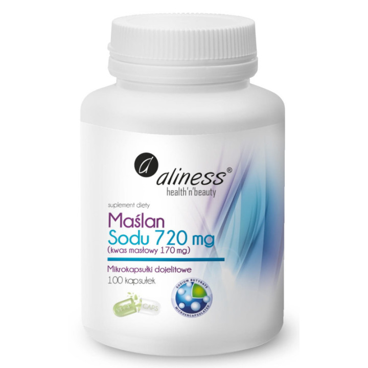 Maślan Sodu 720 mg Aliness – Kwas masłowy w mikrokapsułkach 100 kapsułek VEGE suplement diety