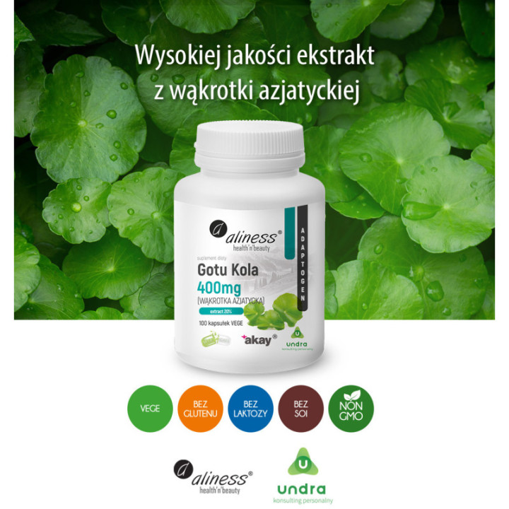 Gotu Kola (Centella asiatica, wąkrotka azjatycka) 400 mg x 100 Vege caps suplement diety