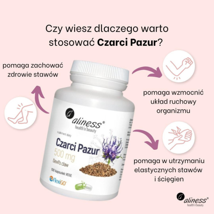 Czarci Pazur (Devil’s claw) 500 mg x 100 VEGE kapsułek Aliness suplement diety
