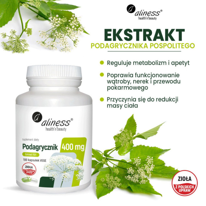 Podagrycznik (ekstrakt) w kapsułkach wegańskich 100 kapsułek suplement diety - Aliness