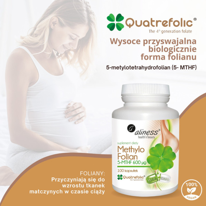 Methylo Folian 5-mthf 600 μg x 100 kapsułek wege Aliness suplement diety