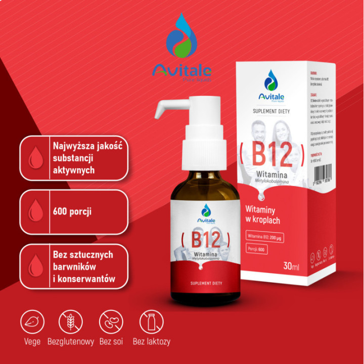 Witamina B12 Avitale Metylokobalamina 200 µg 30 ml suplement diety