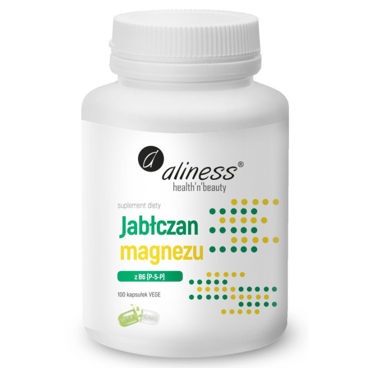 Jabłczan magnezu 100 mg z B6 x 100 Vege kapsułek suplement diety - Aliness