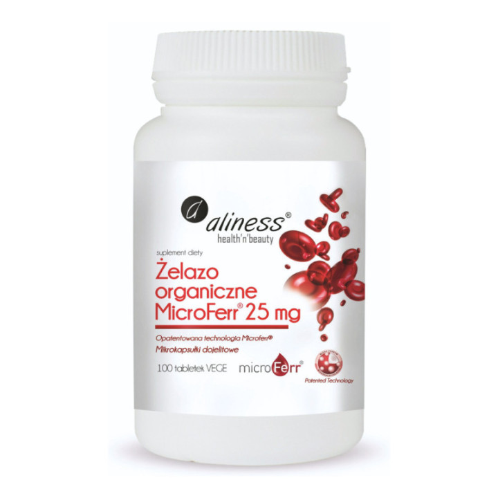 Żelazo organiczne MicroFerr® 25 mg, 100 tabletek VEGE Aliness suplement diety