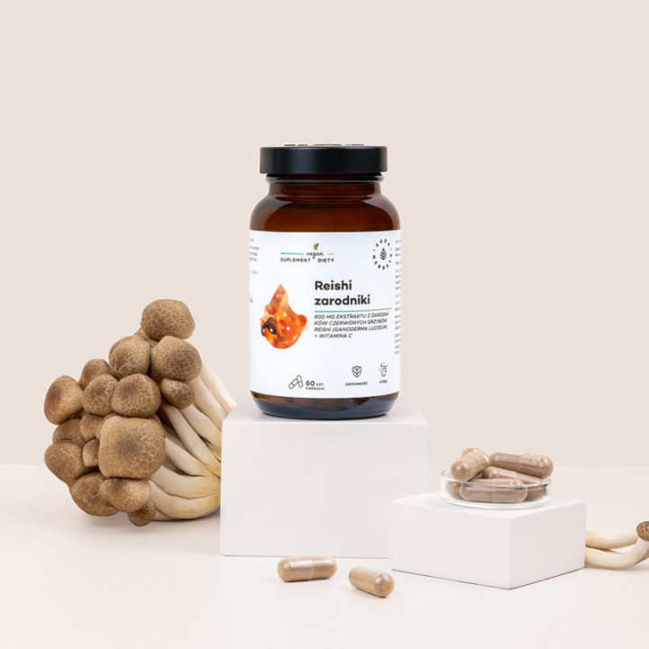 Reishi zarodniki 800mg + witamina C 60 kapsułek suplement diety - AURA HERBALS
