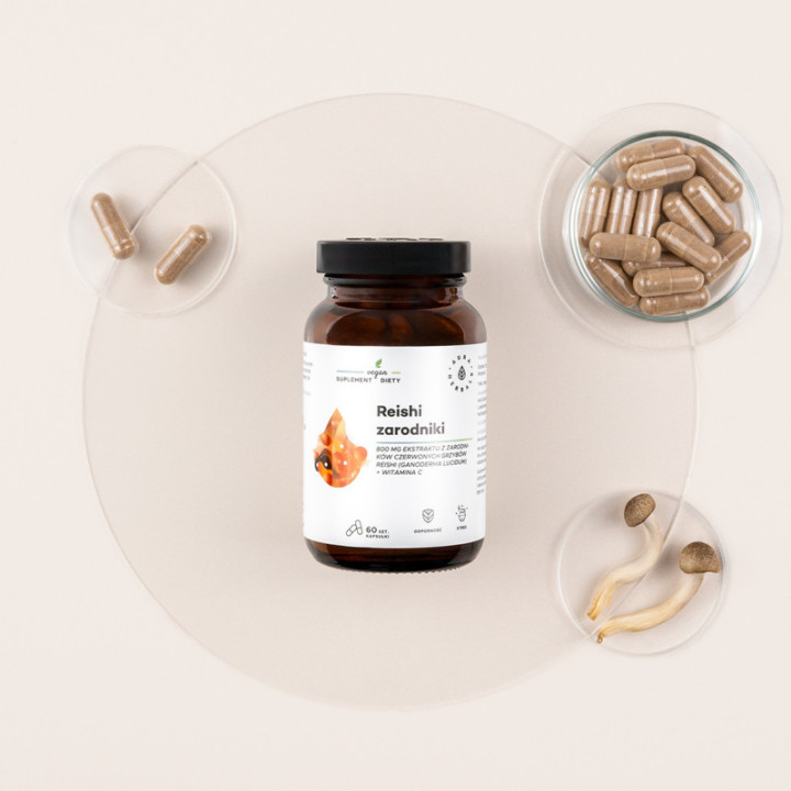 Reishi zarodniki 800mg + witamina C 60 kapsułek suplement diety - AURA HERBALS