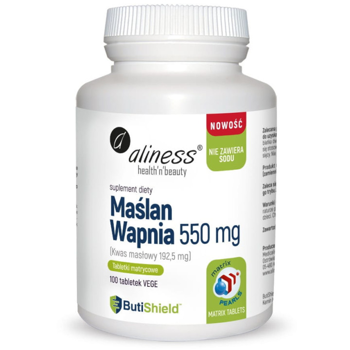 Maślan wapnia 550 mg (bez sodu) x 100 tabletek matrycowych suplement diety Aliness