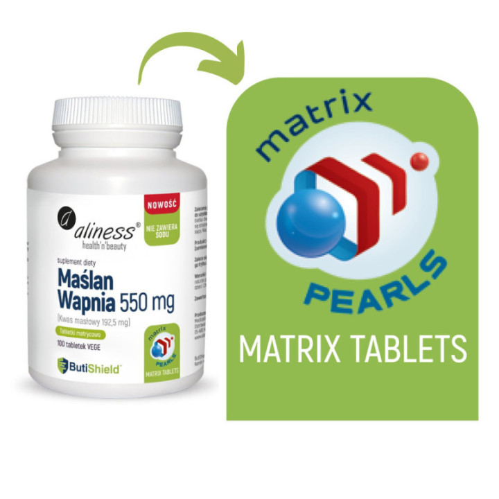 Maślan wapnia 550 mg (bez sodu) x 100 tabletek matrycowych suplement diety Aliness