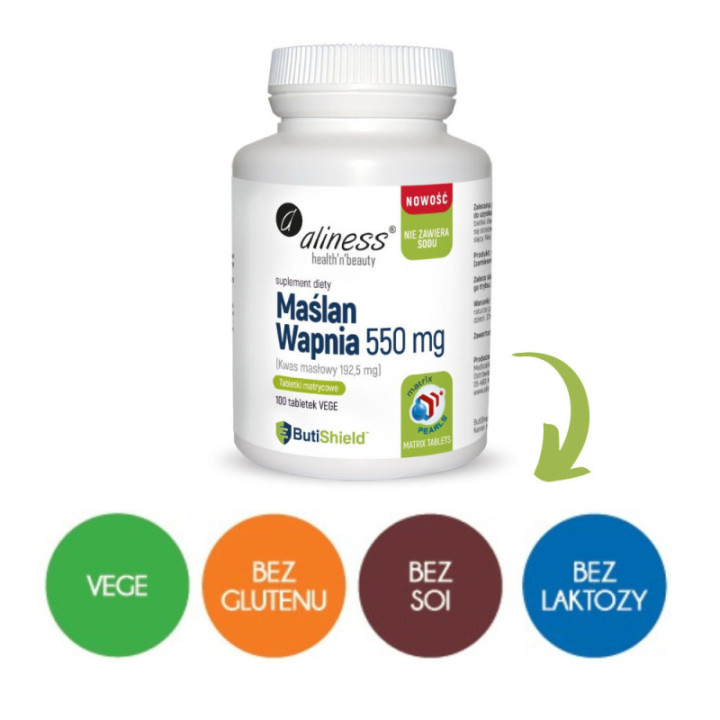 Maślan wapnia 550 mg (bez sodu) x 100 tabletek matrycowych suplement diety Aliness