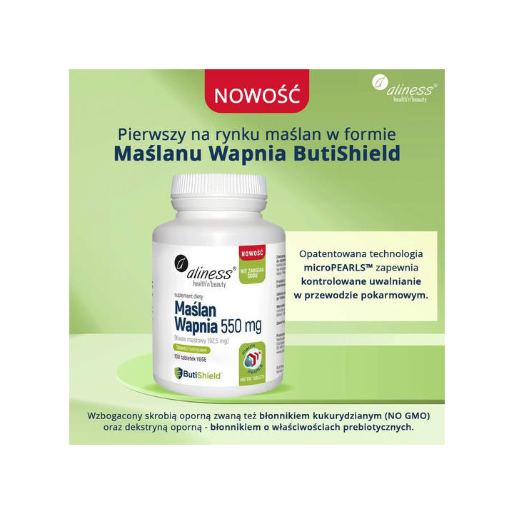 Maślan wapnia 550 mg (bez sodu) x 100 tabletek matrycowych suplement diety Aliness