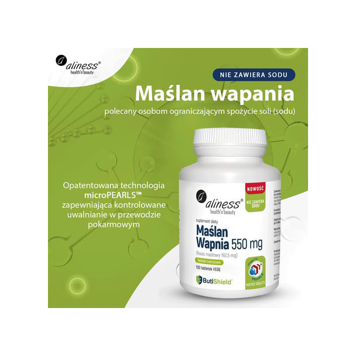 Maślan wapnia 550 mg (bez sodu) x 100 tabletek matrycowych suplement diety Aliness