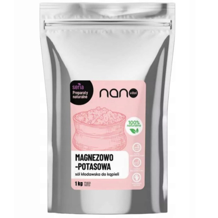 Sól do kąpieli magnezowo-potasowa Kłodawska 1 kg – Naturalna, bez dodatków – Nanovital