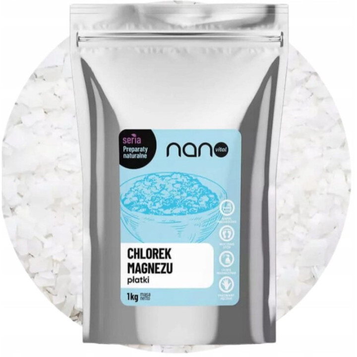 Chlorek Magnezu Płatki 1 kg Nanovital – Sól Magnezowa do Kąpieli i Stóp